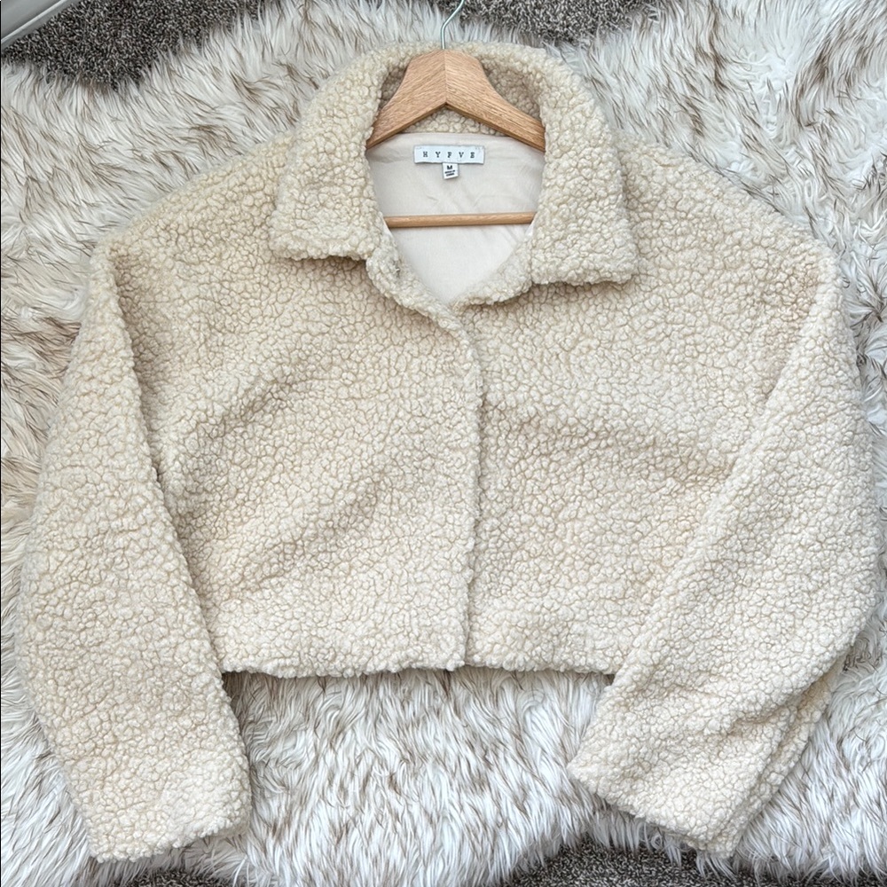 NWOT Cropped Teddy Sherpa Jacket in Cream